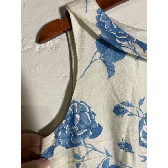 Vintage Blue & White Floral Fit Flare Dress Boat Neck Size 6 90s Y2K Preppy - Picture 4 of 15